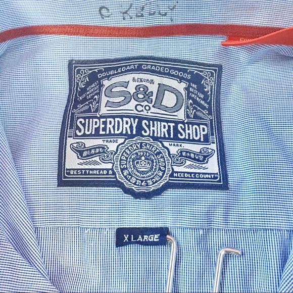SUPERDRY BUTTON DOWN BLUE WHITE DRESS SHIRT SZ XL - Picture 7 of 8